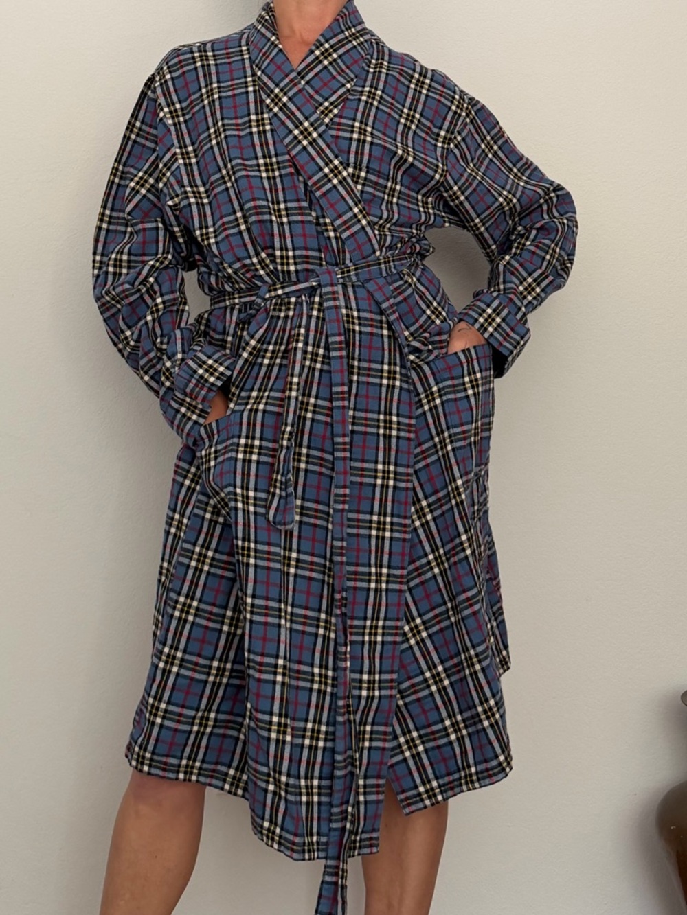 L.L. Bean Unisex 100% Cotton Flannel Blue Plaid Robe